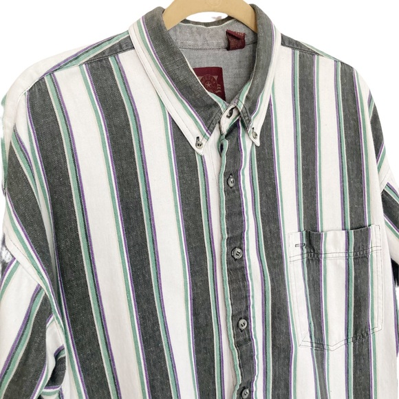 Vintage Haggar Casuals Long Sleeve Striped Flannel Button Front Shirt - Picture 6 of 9